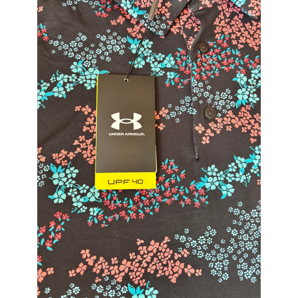 Under Armour Mens Playoff 3.0 Printed Polo Shirt Floral Navy Coral UPF 40 Large - Picture 4 of 5